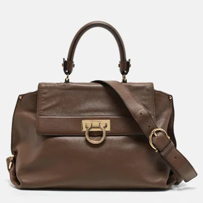 Pre-owned Ferragamo Beige Leather Medium Sofia Top Handle Bag