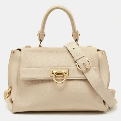 Pre-owned Ferragamo Beige Leather Medium Sofia Top Handle Bag In Sand