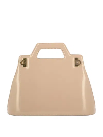 Ferragamo Beige Leather Tote With Removable Strap For Women