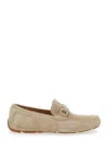 Ferragamo Beige Loafers With Ganicini Plaque On The Front In Suede Man In Beige