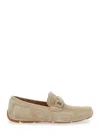 Ferragamo Beige Loafers With Ganicini Plaque On The Front In Suede Man In Cream