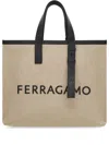 Ferragamo Logo-embossed Leather Tote Bag In Beige