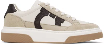 Ferragamo Beige Low Top Gancini Ornament Trainers In White
