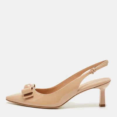 Pre-owned Ferragamo Beige Patent Leather Karine Pumps Size 37 In Sand