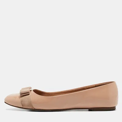 Pre-owned Ferragamo Beige Patent Leather Varina Ballet Flats Size 39