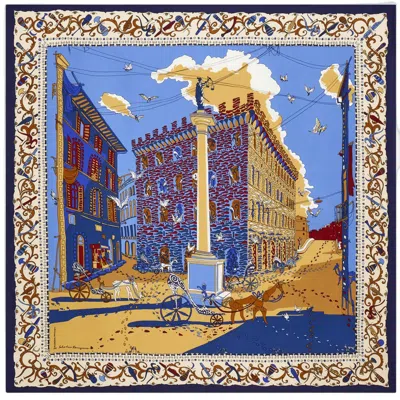 Ferragamo Beige Printed Silk Scarf In Multi