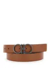 Ferragamo Beige Reversible Belt With Gancini Buckle Closure In Grained Leather Man In Brown