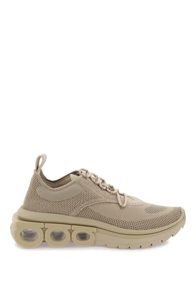 Ferragamo Beige Running Sneakers With Suede And Leather Details For Women In Multicolor