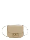 Ferragamo Beige Shoulder Bag With Metal Gancini Detail On The Front In Hammered Leather Woman