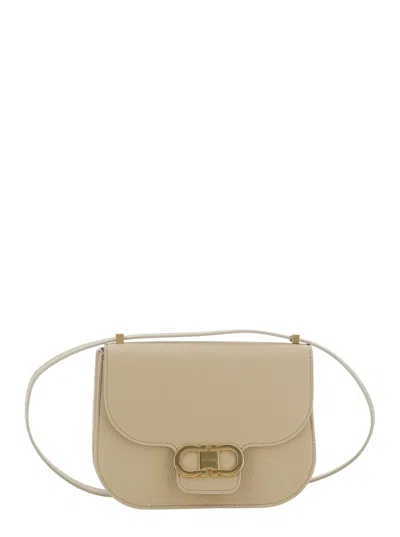 FERRAGAMO BEIGE SHOULDER BAG WITH METAL GANCINI DETAIL ON THE FRONT IN HAMMERED LEATHER WOMAN