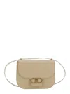 Ferragamo Beige Shoulder Bag With Metal Gancini Detail On The Front In Hammered Leather Woman