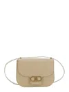 Ferragamo Beige Shoulder Bag With Metal Gancini Detail On The Front In Hammered Leather Woman In Neutral