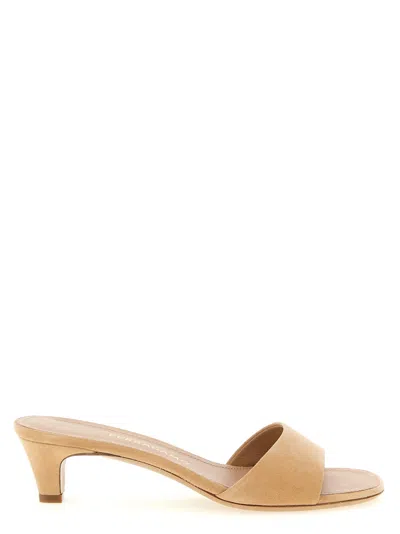 Ferragamo Beige Slip On Heels In Brown