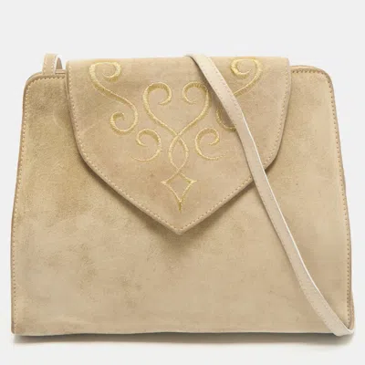 Pre-owned Ferragamo Beige Suede Flap Crossbody Bag