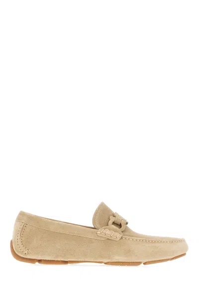 Ferragamo Beige Suede Loafers In Neutral