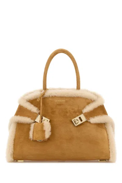 Ferragamo Women's Beige Suede Medium Hug Handbag In Beige O Tan