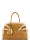 Ferragamo Hug Sheep Fur And Suede Top-handle Bag In Naturale6