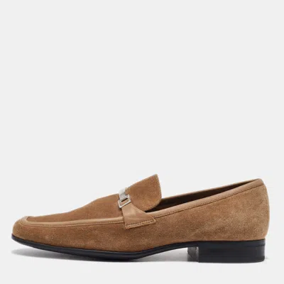 Pre-owned Ferragamo Beige Suede Slip On Loafers Size 41.5