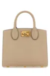 Ferragamo Cappuccino Leather Small Studio Box Handbag In Beige