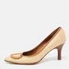 Ferragamo Beige/brown Woven Canvas And Leather Pumps In Multi