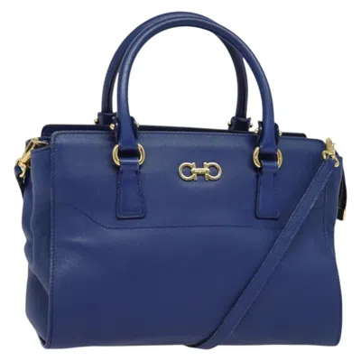 Pre-owned Ferragamo Beky Tote Saffiano Leather Leather Bag () In Blue