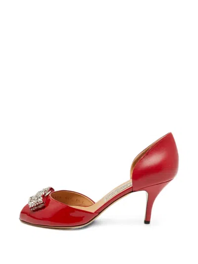Pre-owned Ferragamo Belinda Embellished Sandals In Red