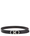 Ferragamo Reversible Hammered Leather Gancini Belt In Black