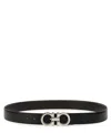 Ferragamo Reversible Hammered Leather Gancini Belt In Black