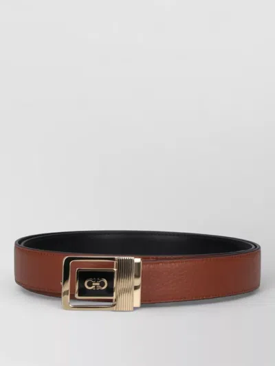 Ferragamo Belt Duo Reversible Gold Tone Buckle In Brown