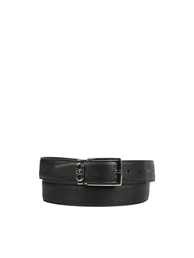 Ferragamo Belt In Calfskin With Mini Logo In Black