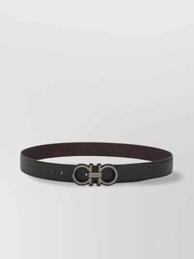 Ferragamo Reversible Belt Adjustable Length Smooth Finish Metal Buckle In Black