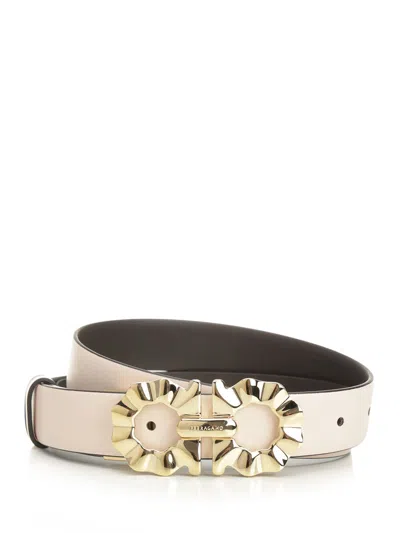 Ferragamo Belt With Shaped Gancini Belts Rose