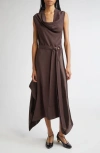 Ferragamo Viscose Stretch Cady Long Dress In Brown