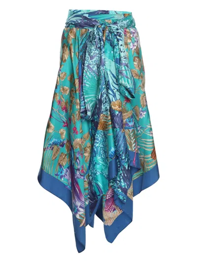 Pre-owned Ferragamo Belted Asymmetric Skirt In Blue