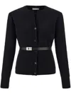 Ferragamo Pure Wool Cardigan With Leather Belt In Schwarz