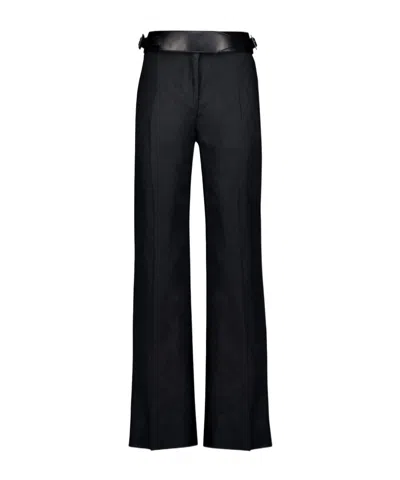 Ferragamo Belted Linen Straight Pants In Black