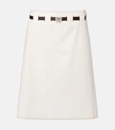 Ferragamo Belted Cotton And Silk Miniskirt In White