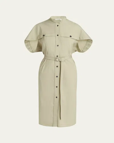 Ferragamo Belted Cotton Poplin Midi Utility Dress In Neutral