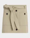 Ferragamo Belted Crepe Cotton Mini Skirt
