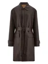 Ferragamo Belted Deerskin Duster Coat In Burgundy