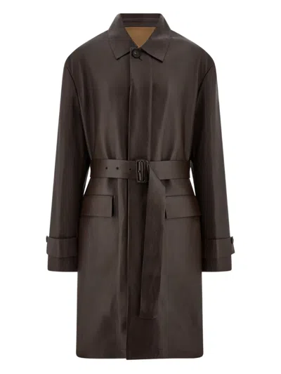 Ferragamo Belted Deerskin Duster Coat In Burgundy