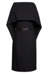 Ferragamo Belted Midi Dress With Billowing Front Panel In Black