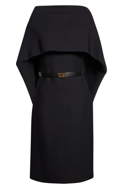 FERRAGAMO FERRAGAMO BELTED FAILLE CAPE DRESS