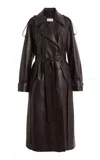 Ferragamo Belted Leather Trench Coat In Brown