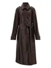 Ferragamo Belted Leather Trench Coat In Brown
