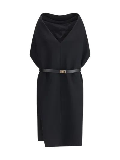 Ferragamo Belted Midi Dress In Black