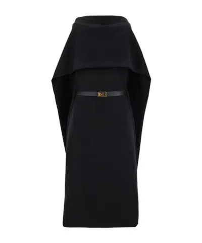 FERRAGAMO BELTED MIDI DRESS WITH BILLOWING FRONT PANEL