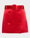 Ferragamo Belted Double Breasted Satin Miniskirt In Red