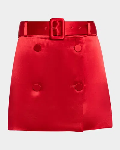 Ferragamo Belted Satin Mini Skirt In Red