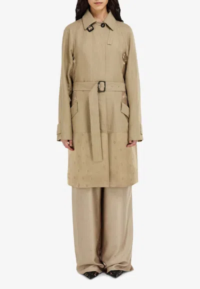 Ferragamo Belted Trench Coat With Satin-inserts In Sand